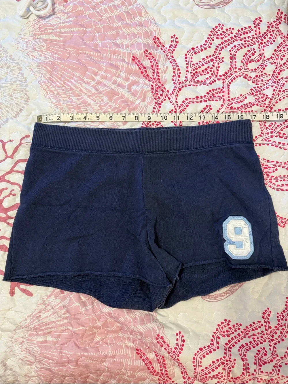 Women's Navy Athletic Shorts with Light Blue Patch